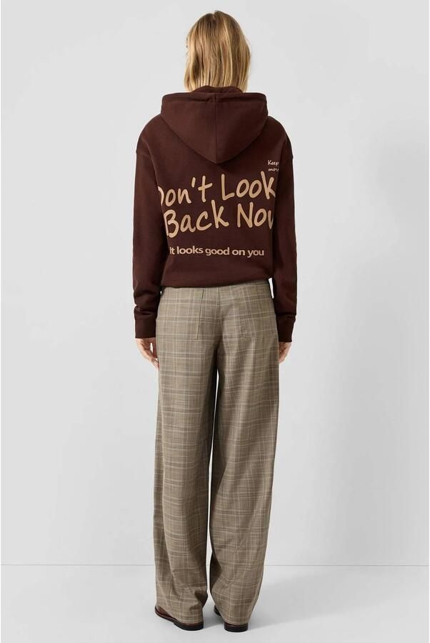 QS wide leg geruite casual broek met plooien ecru - Foto 3