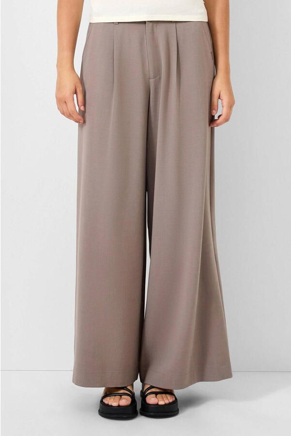 QS wide leg high waist pantalon grijsbruin