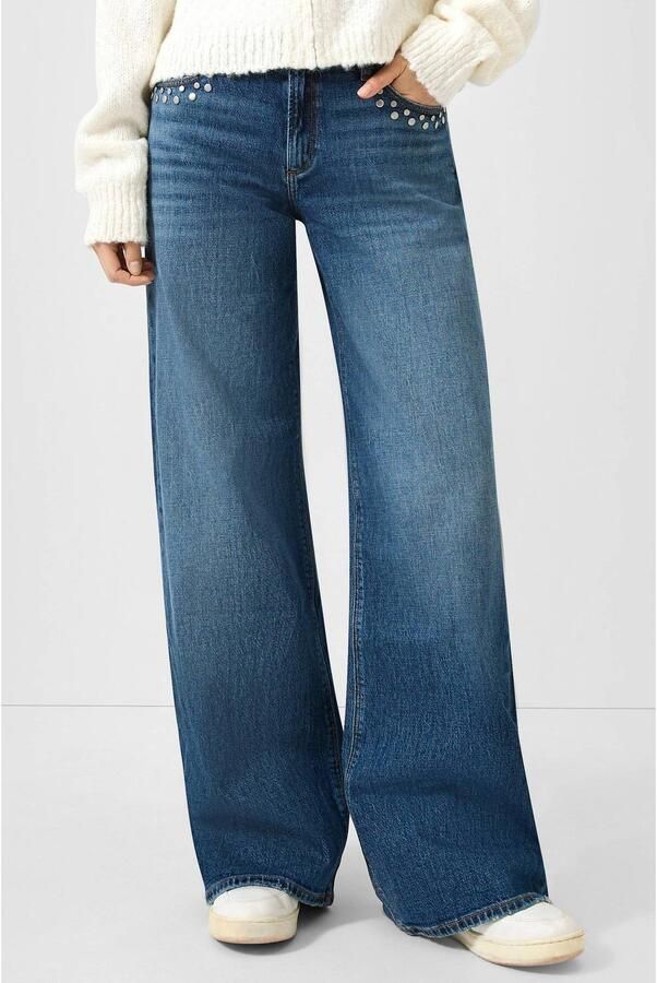 QS wide leg jeans met studs medium blue