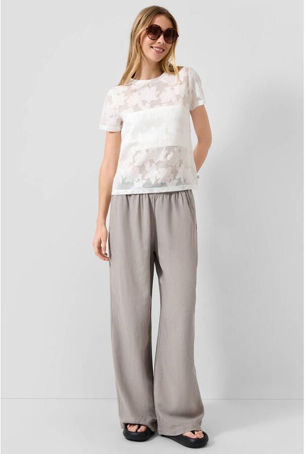QS wide leg regular waist casual broek met linnen grijs