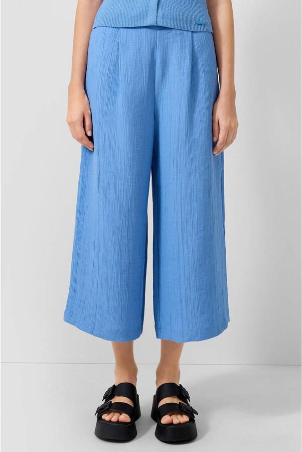 QS wide leg regular waist culotte met textuur lichtblauw