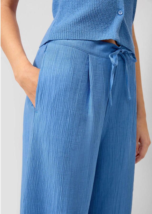 QS wide leg regular waist culotte met textuur lichtblauw - Foto 2
