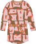 Quapi jurk met all over print bruin oranje roze Meisjes Katoen Ronde hals 110 116 - Thumbnail 1