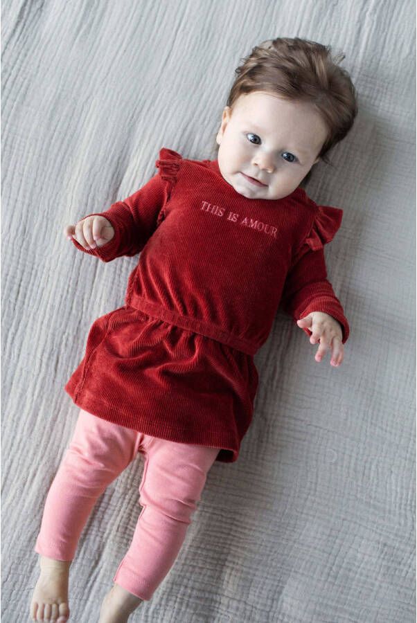 Quapi newborn baby jurk Malou met tekst en ruches warm rood