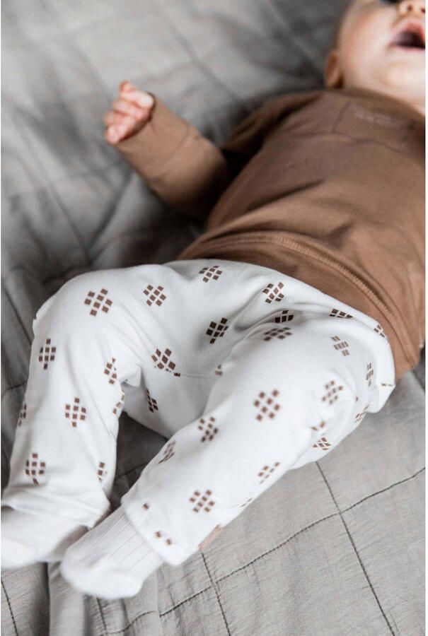Quapi baby regular fit broek Pieke met all over print wit taupe