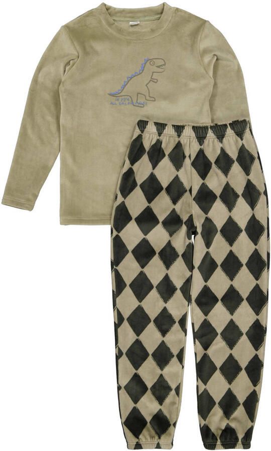 Quapi fleece pyjama met geruite print groen