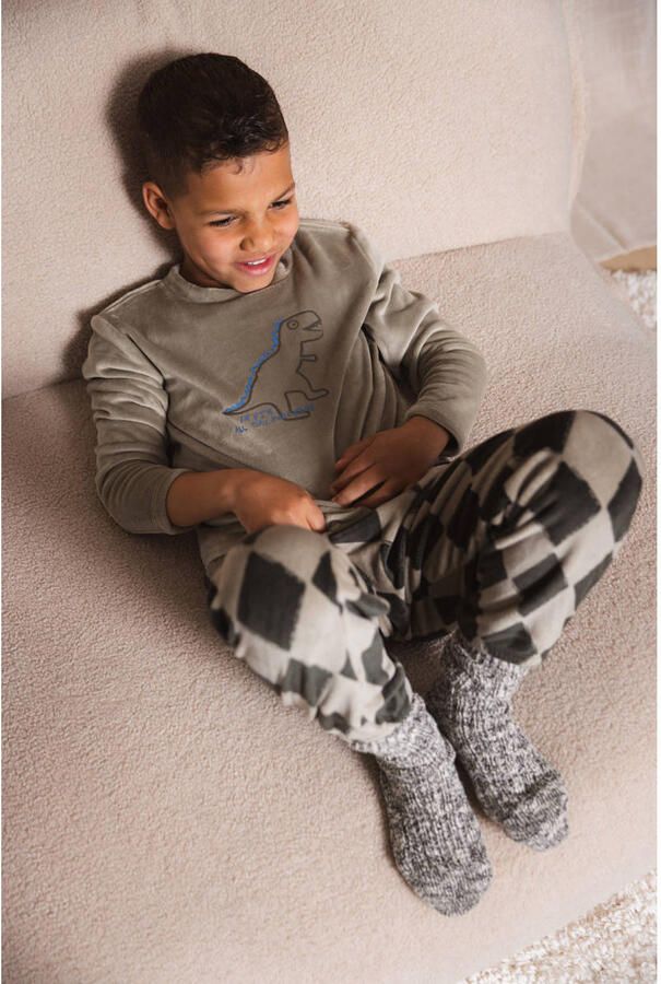 Quapi fleece pyjama met geruite print groen - Foto 3