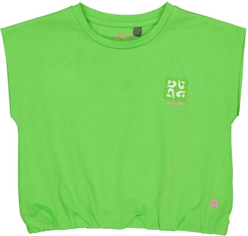 Quapi T-shirt YMKE groen Meisjes Stretchkatoen Ronde hals Effen 110 116