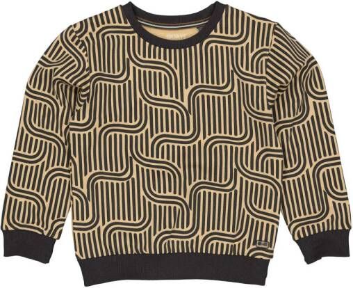 Quapi sweater ALESO met all over print beige antraciet Jongens Katoen Ronde hals 110 116