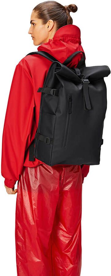 Rains Zwarte Rolltop Rugzak Groot Waterdichte Rugzak Black Unisex