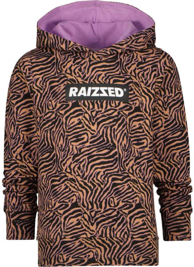Raizzed hoodie met all over print bruin Sweater Meisjes Katoen Capuchon 176