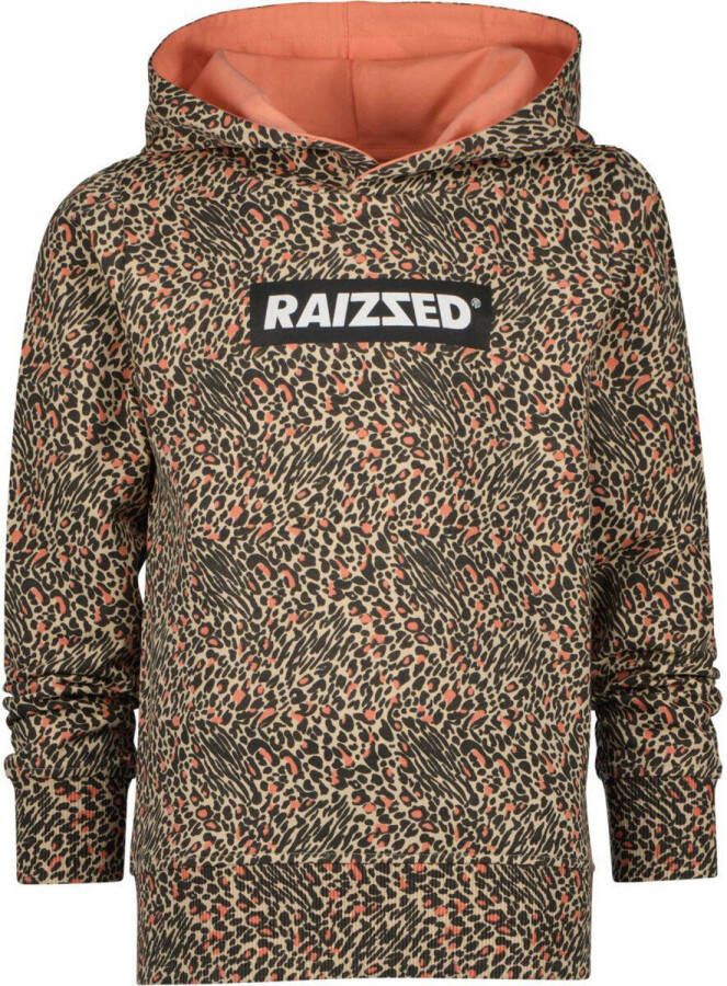 Raizzed hoodie met panterprint oranje Sweater Meisjes Katoen Capuchon Panterprint 176