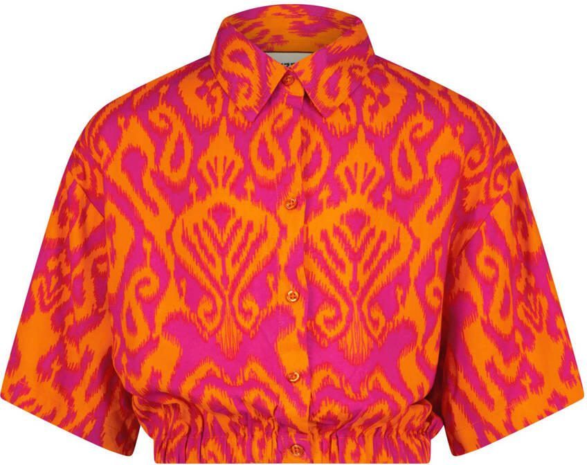 Raizzed blouse Mona met all over print fuchsia oranje Roze Viscose Klassieke kraag 140