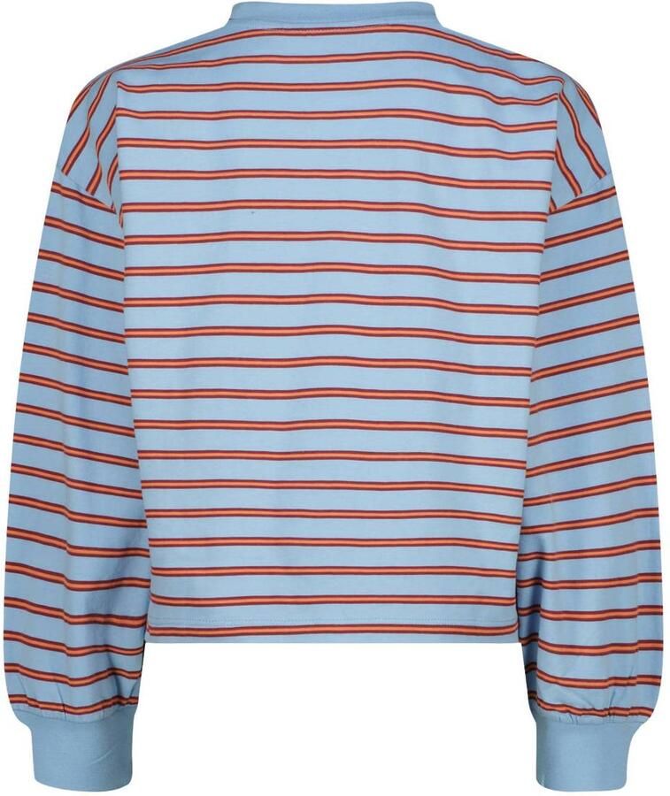 Raizzed boxy gestreepte longsleeve lichtblauw oranje Meisjes Katoen Ronde hals - Foto 2
