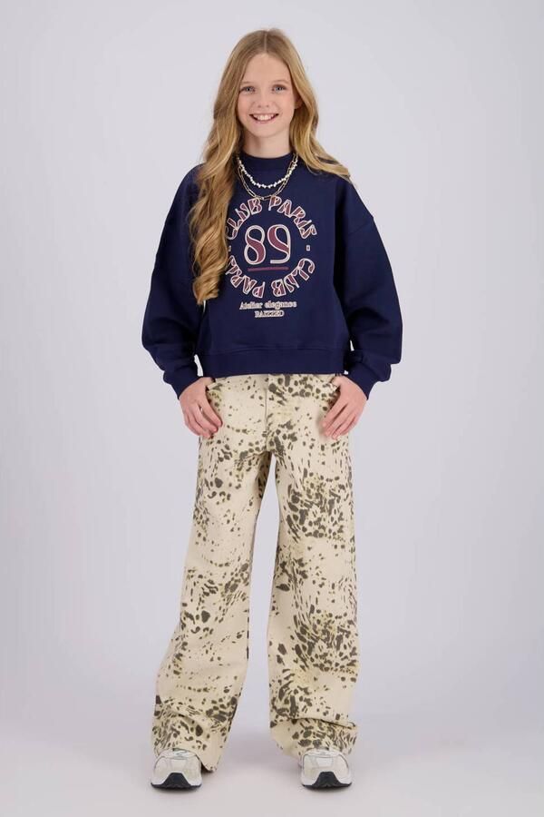 Raizzed boxy sweater met tekst donkerblauw Tekst