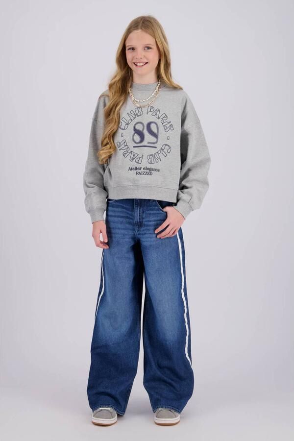 Raizzed boxy sweater met tekst grijs Tekst