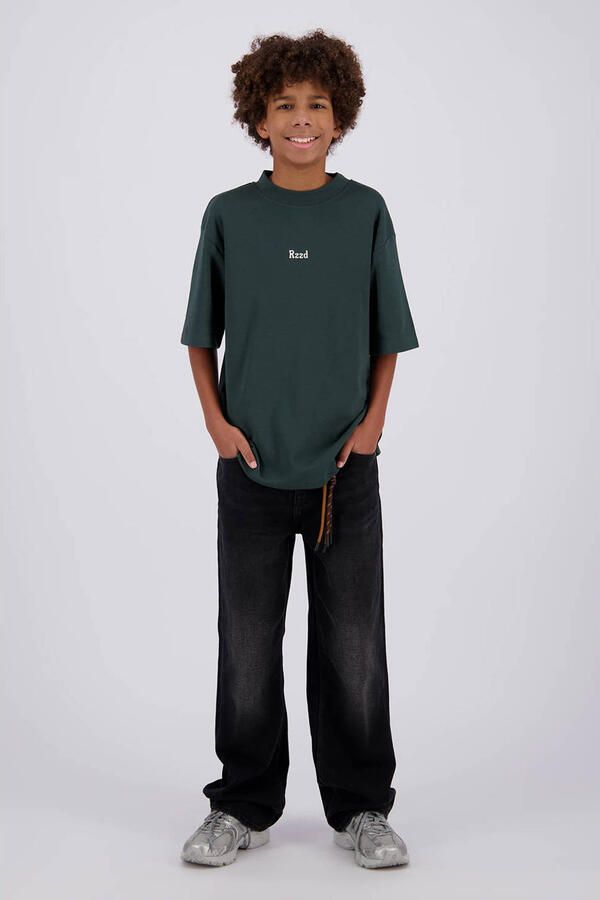 Raizzed boxy T-shirt met backprint donkergroen