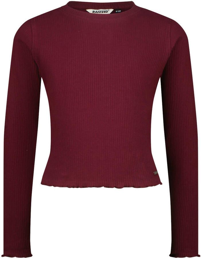Raizzed aansluitende longsleeve donkerrood Meisjes Stretchkatoen Ronde hals
