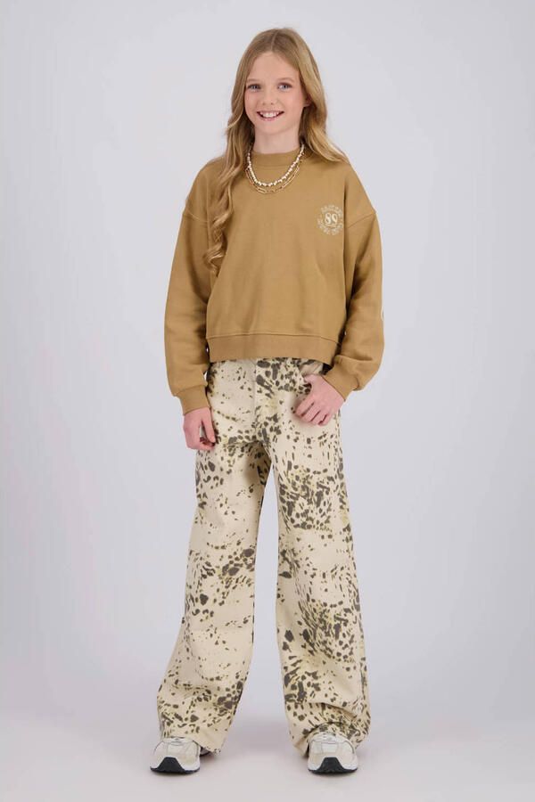 Raizzed Monaco Animal wide leg jeans met dierenprint zand groen