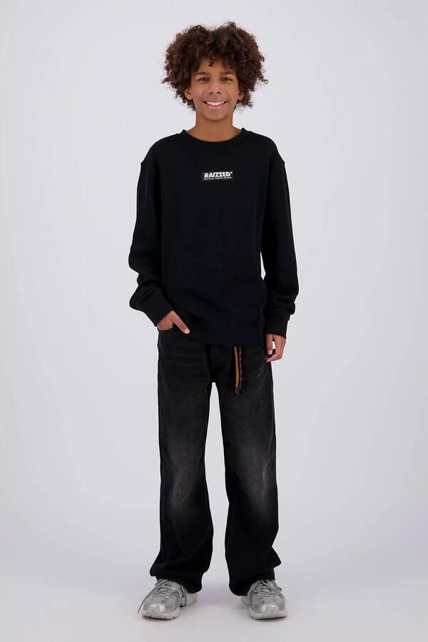 Raizzed rechtvallende sweater met logo zwart Jongens Katoen Ronde hals