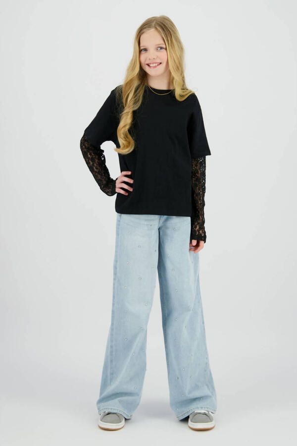 Raizzed longsleeve met kanten mouwen zwart
