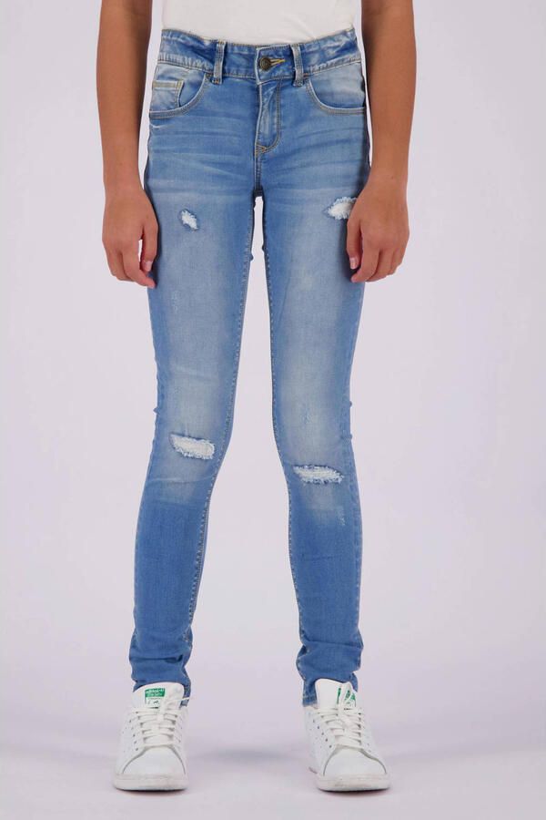 Raizzed skinny jeans Chelsea Crafted met slijtage mid blue stone Blauw Meisjes Stretchdenim 128 - Foto 3