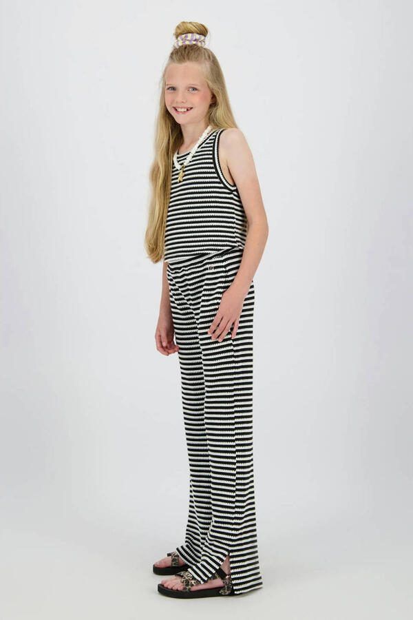 Raizzed straight regular waist gestreepte casual broek zwart met textuur - Foto 2