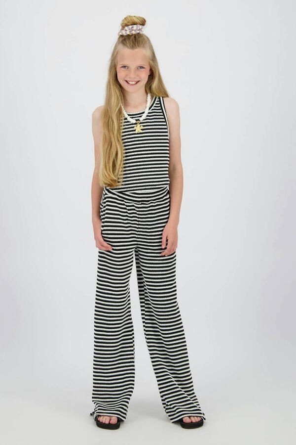 Raizzed straight regular waist gestreepte casual broek zwart met textuur