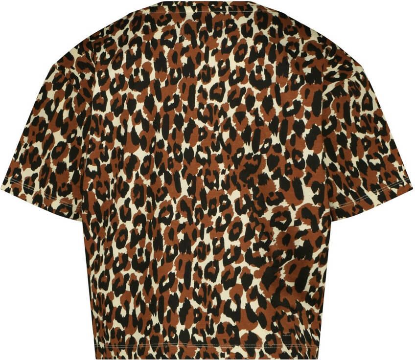 Raizzed T-shirt Farah met panterprint bruin beige Meisjes Katoen Ronde hals 152 - Foto 2