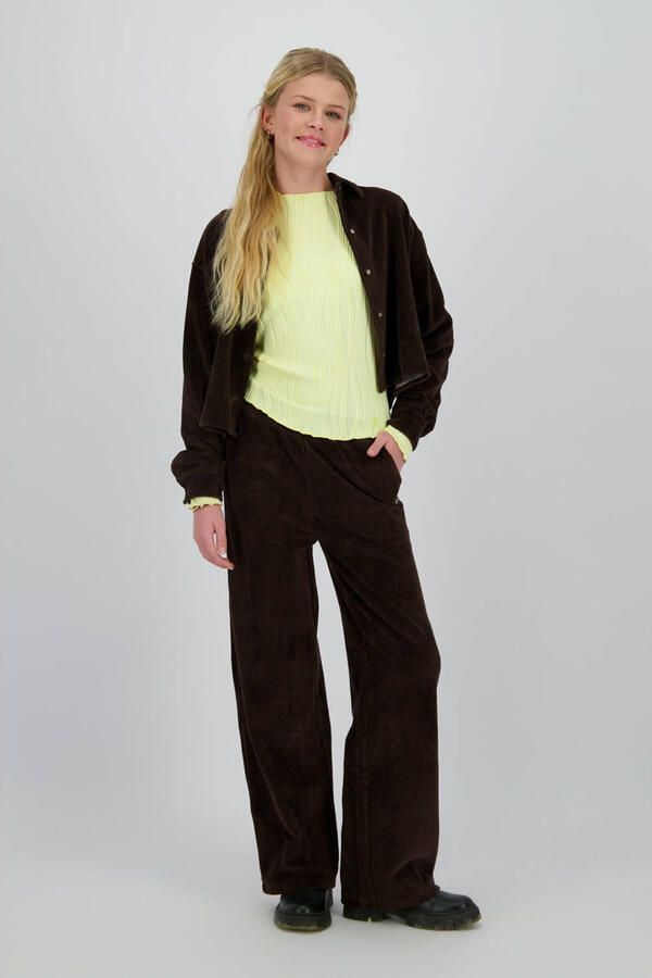 Raizzed wide leg flared broek donkerbruin