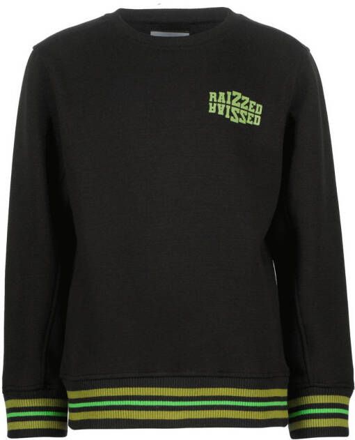 Raizzed sweater Rewin met tekst zwart groen geel