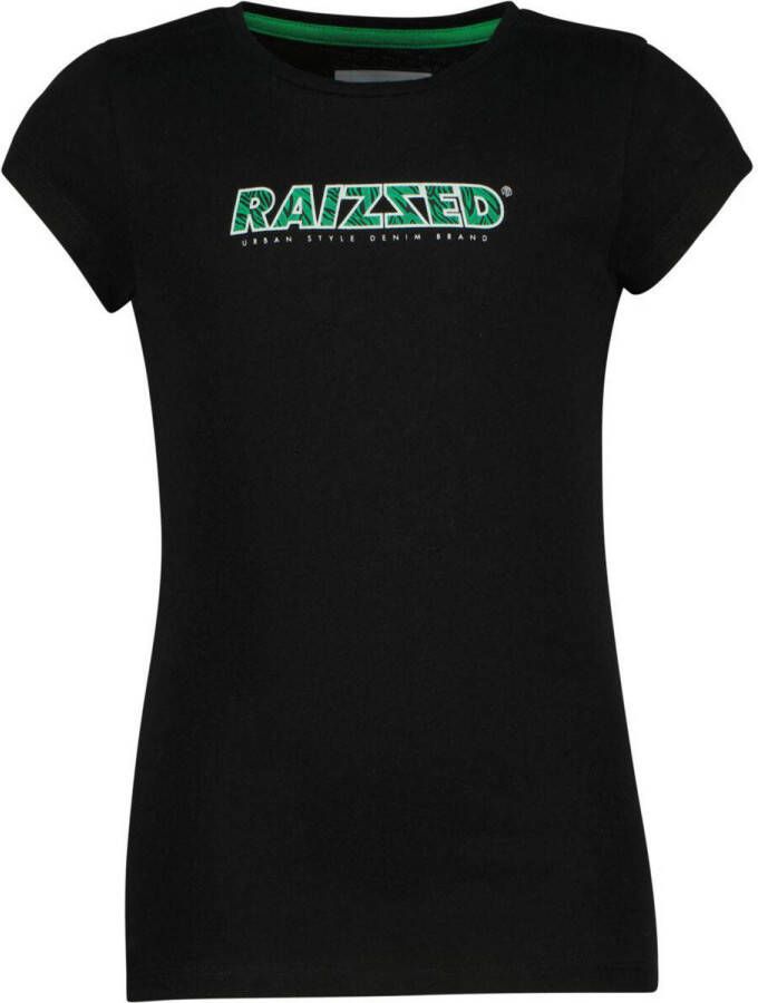 Raizzed T-shirt Denpasar met logo zwart Meisjes Katoen Ronde hals Logo 110