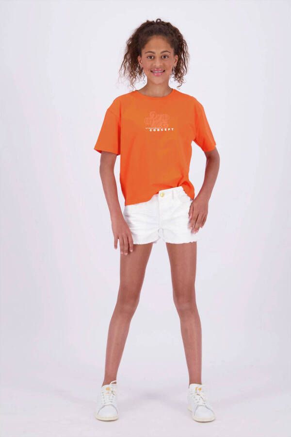 Raizzed T-shirt FAYA met printopdruk oranje Meisjes Stretchkatoen Ronde hals 128