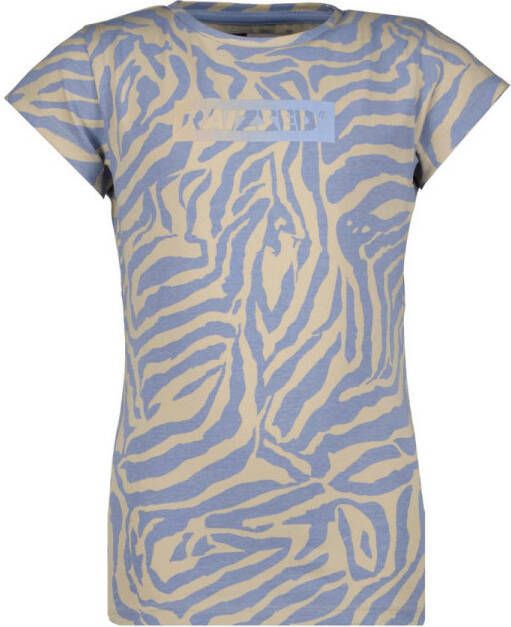 Raizzed T-shirt Florence met dierenprint lavendel zand Blauw Meisjes Stretchkatoen Ronde hals 152