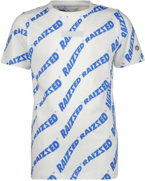 Raizzed T-shirt Habi met all over print blauw wit