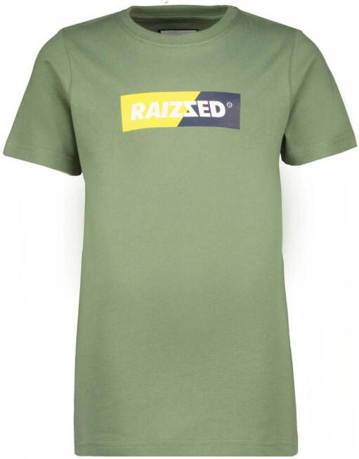 Raizzed T-shirt Jessey met logo olijfgroen Jongens Katoen Ronde hals Logo 116