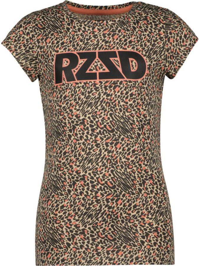 Raizzed T-shirt met dierenprint bruin roze Meisjes Katoen Ronde hals Dierenprint 116