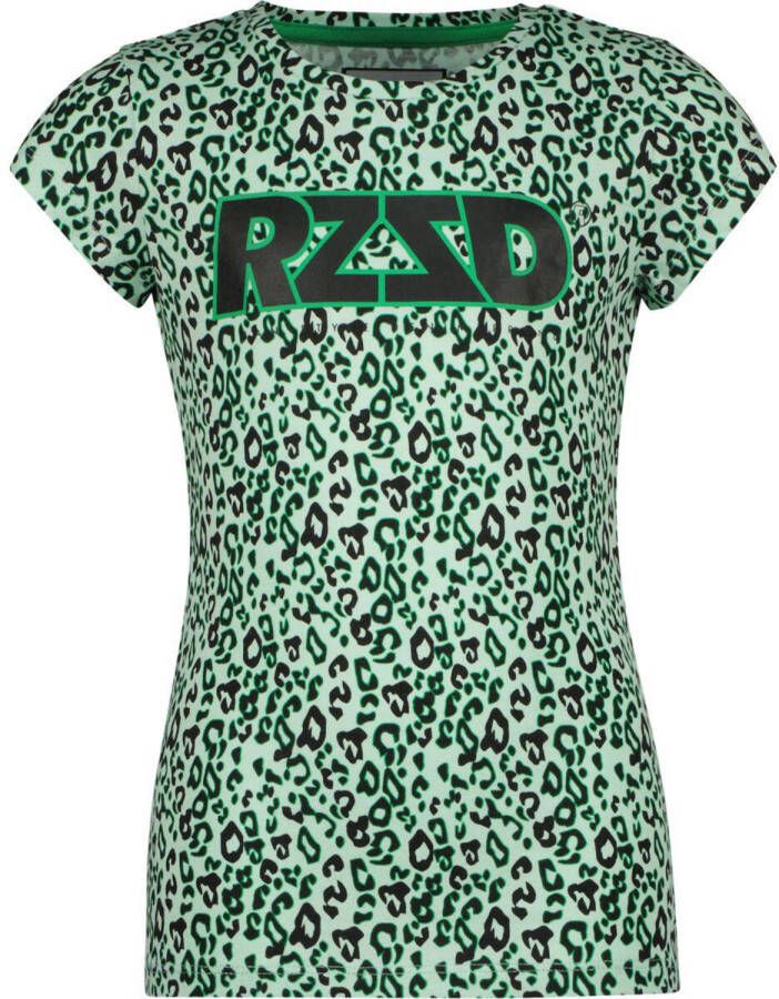 Raizzed T-shirt met dierenprint mintgroen zwart Meisjes Katoen Ronde hals 116