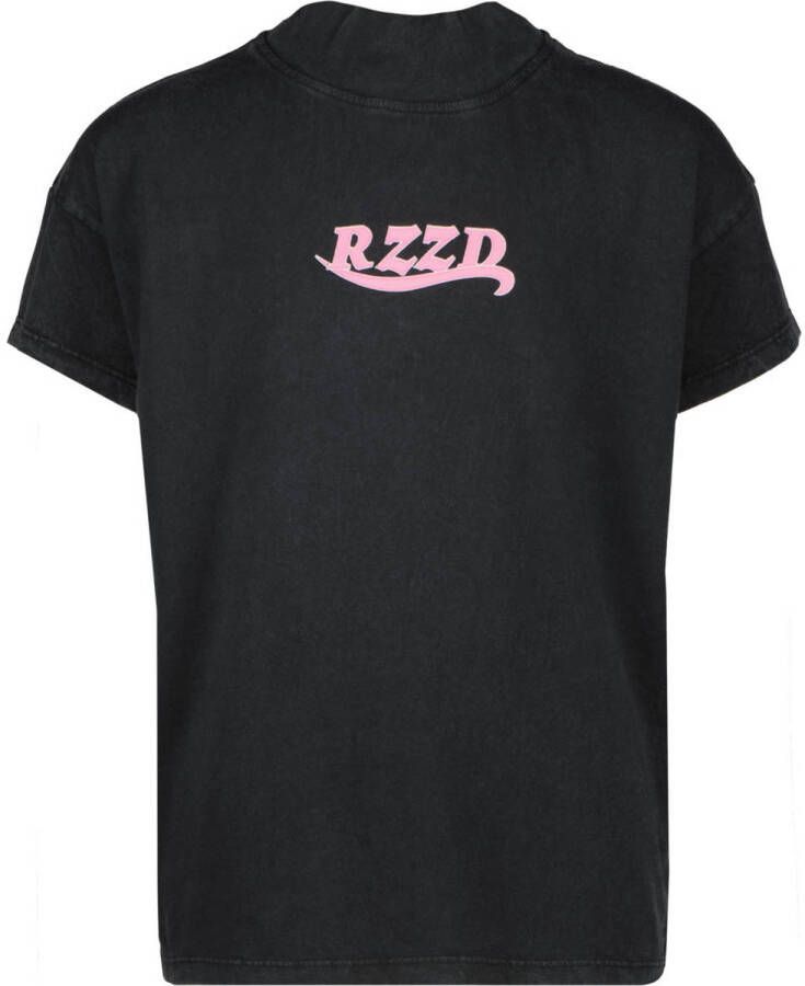 Raizzed T-shirt met logo zwart roze Meisjes Katoen Opstaande kraag Logo 128