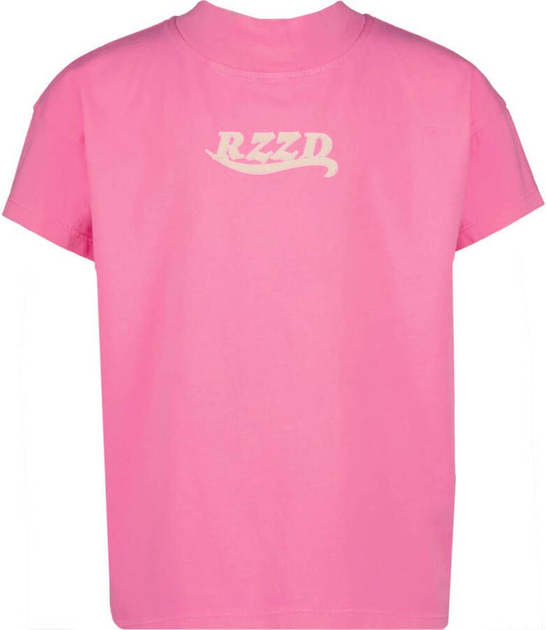 Raizzed T-shirt met tekst felroze Meisjes Katoen Opstaande kraag Tekst 164