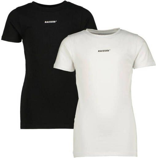 Raizzed T-shirt Nora set van 2 zwart wit Jongens Stretchkatoen Ronde hals 134 140