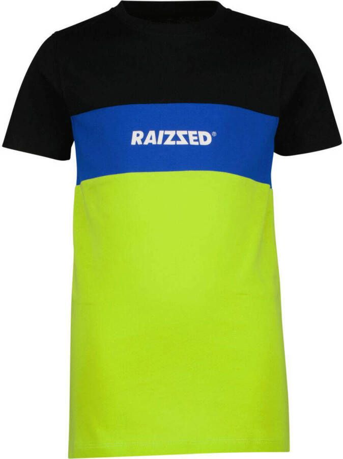 Raizzed T-shirt zwart blauw limegroen Jongens Stretchkatoen Ronde hals 104