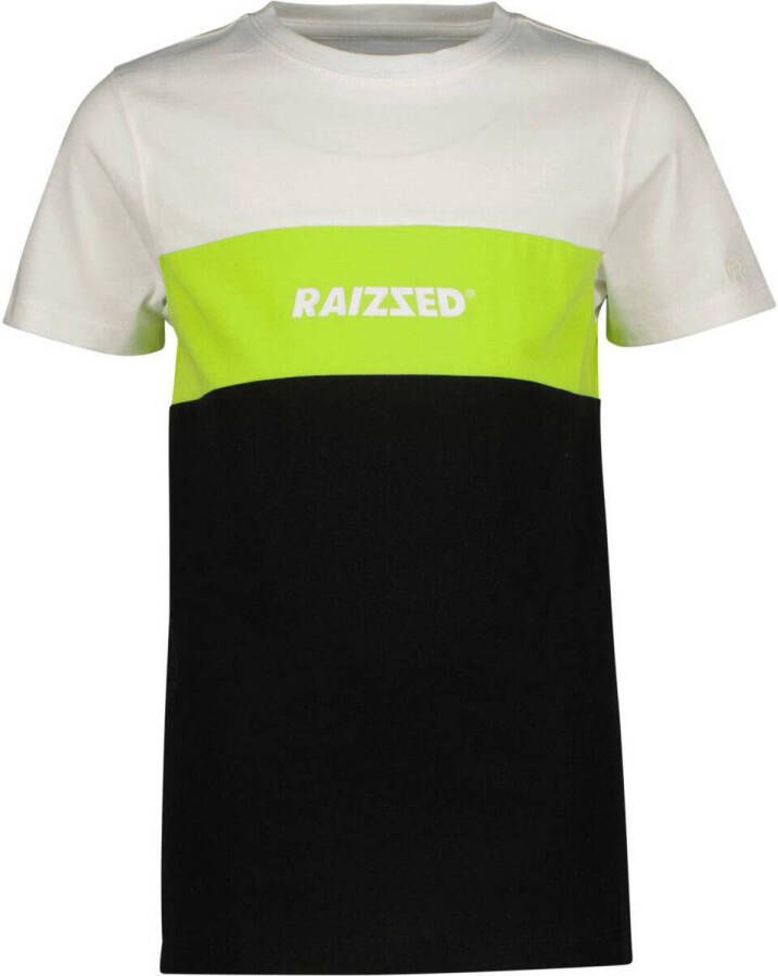 Raizzed T-shirt zwart limegroen wit Jongens Stretchkatoen Ronde hals Meerkleurig 104