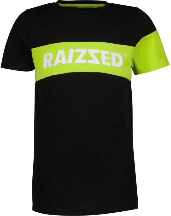Raizzed T-shirt zwart neon geel Jongens Katoen Ronde hals Meerkleurig 116