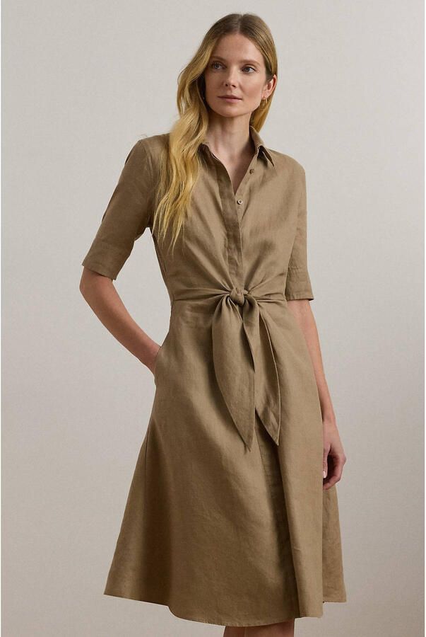 Lauren Ralph Lauren Knielange linnen jurk met strikceintuur model 'WAKANA' - Foto 2