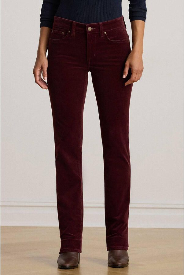 Lauren Ralph Lauren corduroy straight regular waist casual broek donkerrood - Foto 3