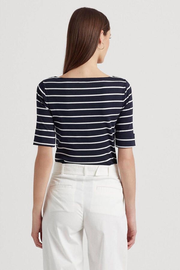 Ralph Lauren Navy Blauw Gestreept Boothals T-Shirt Blue Dames - Foto 2