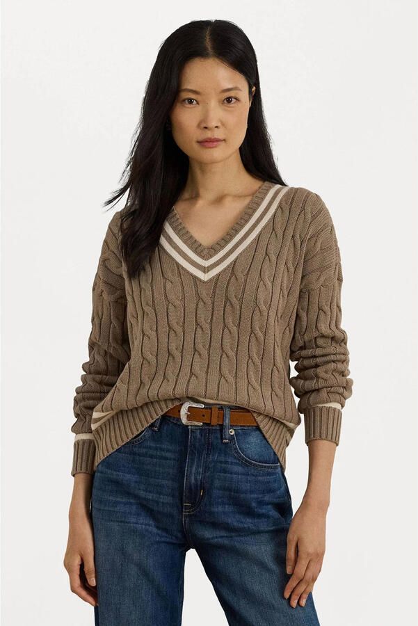 Lauren Ralph Lauren Gebreide pullover met kabelpatroon en V-hals model 'TEDURPH'