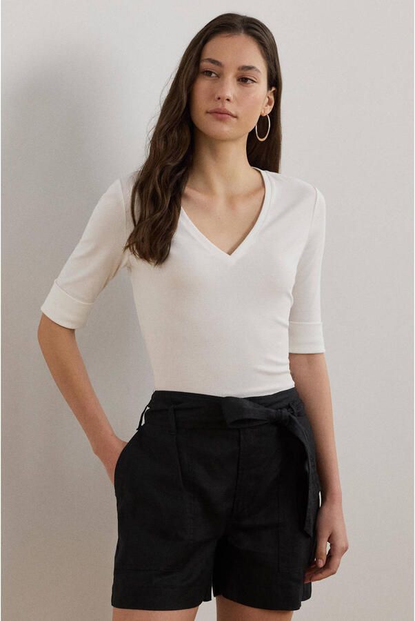 Lauren Ralph Lauren T-shirt met geribde V-hals model 'JUDY' - Foto 2