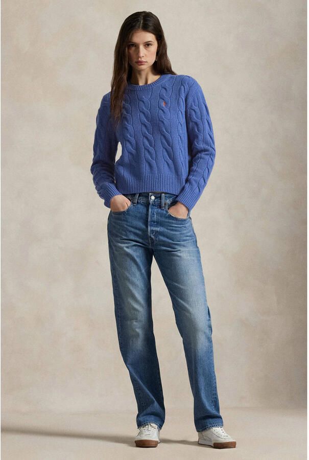 Polo Ralph Lauren Gebreide pullover van een mix van katoen en kasjmier met kabelpatroon